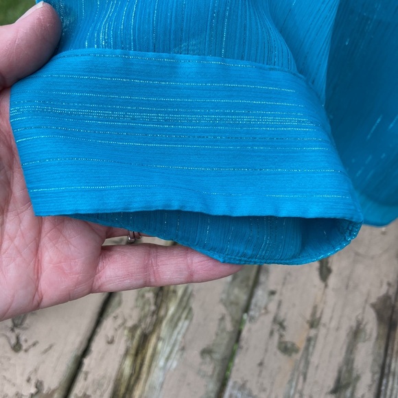 Women’s 80’s Vintage Turquoise w/Silver pinstriped button down Sz L, EUC, Pretty - Picture 8 of 12